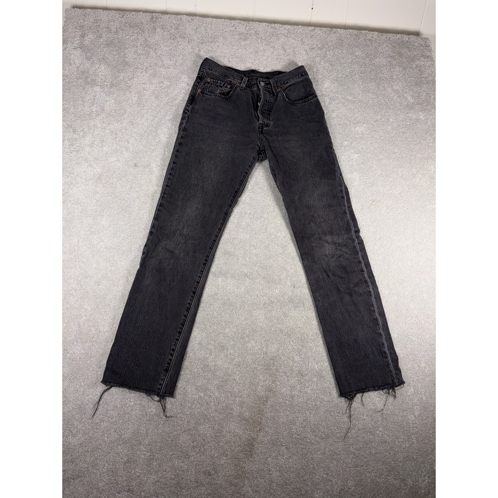 womens levis 501 button fly jeans 26x28 raw‎ hem  Washed Black Gray